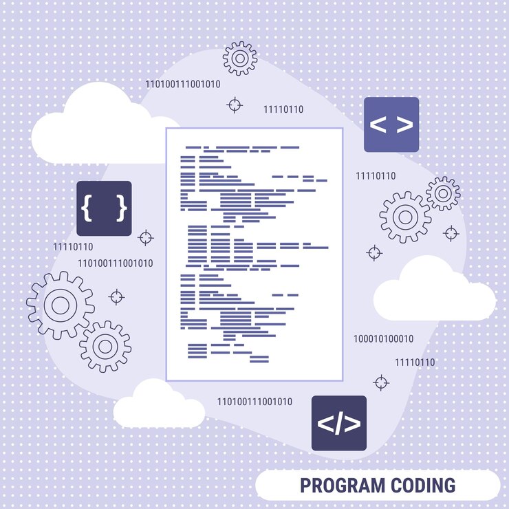 Vector ilustración de concepto de vector de estilo de diseño plano de codificación de programa