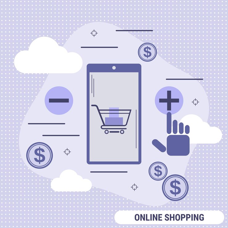 Vector ilustración de concepto de vector de estilo de diseño plano de compras en línea