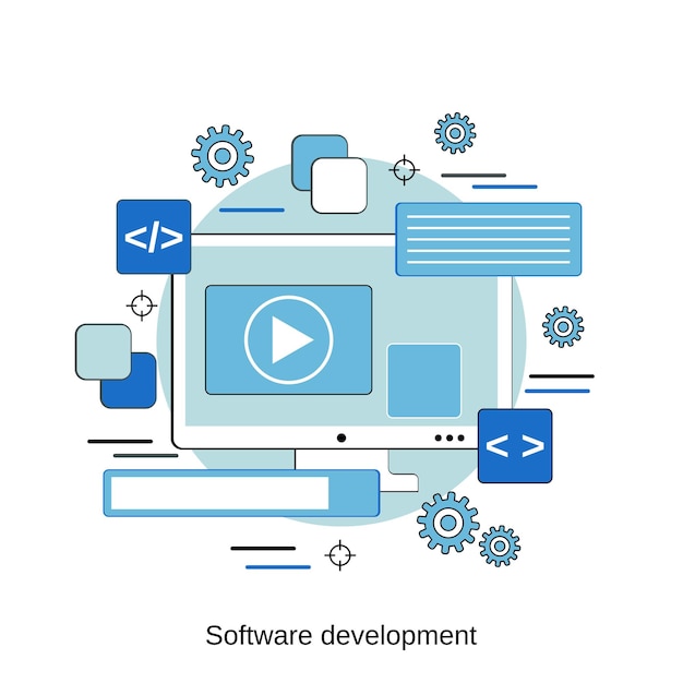 Ilustración de concepto de vector de estilo de diseño plano de desarrollo de software