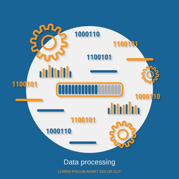 Ilustración de concepto de vector de estilo de diseño plano de procesamiento de datos