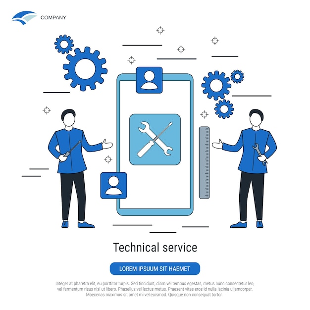 Ilustración de concepto de vector de estilo de diseño plano de servicio técnico