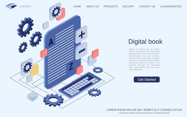 Ilustración de concepto de vector de estilo isométrico 3d moderno de libro digital