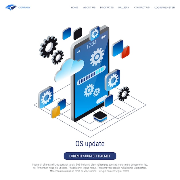 Ilustración del concepto de vector isométrico 3d de actualización del sistema operativo