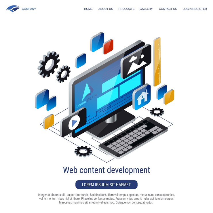 Vector ilustración de concepto de vector isométrico 3d de desarrollo de contenido web