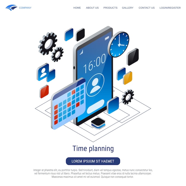Ilustración del concepto de vector isométrico en 3D para la planificación del tiempo