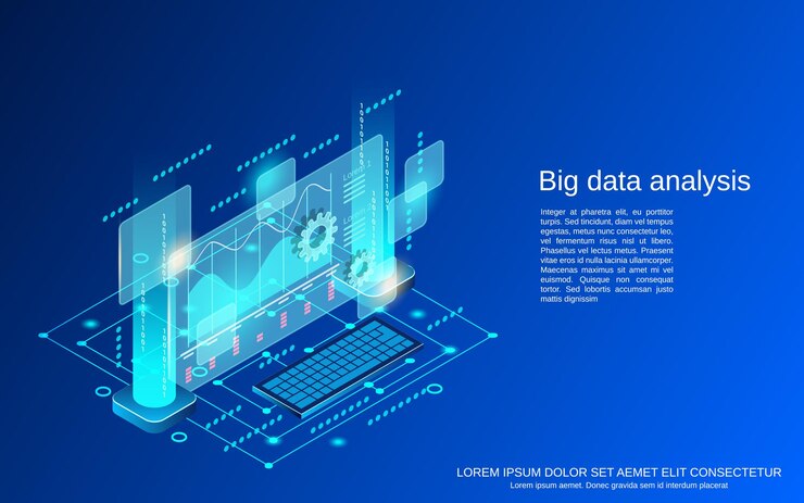Vector ilustración de concepto de vector isométrico 3d plano de análisis de datos grandes