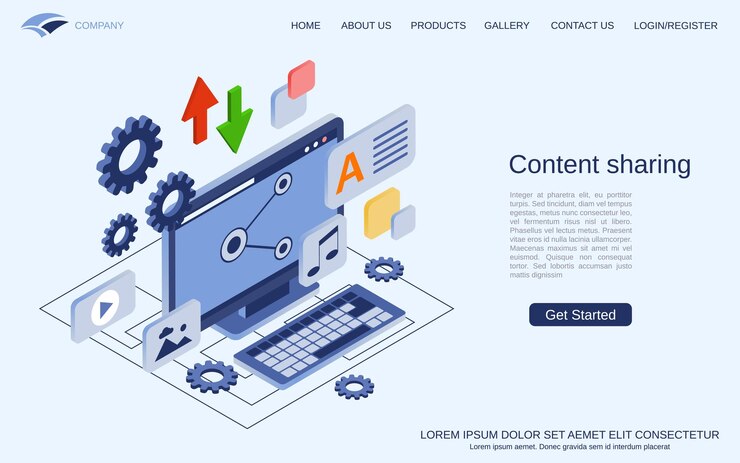 Vector ilustración de concepto de vector isométrico 3d plano para compartir contenido