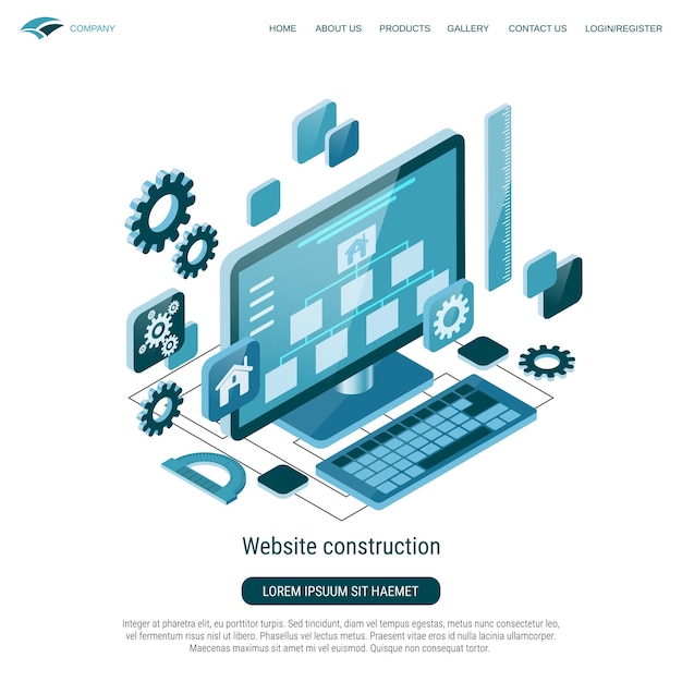 Ilustración del concepto de vector isométrico 3D plano de construcción de sitios web