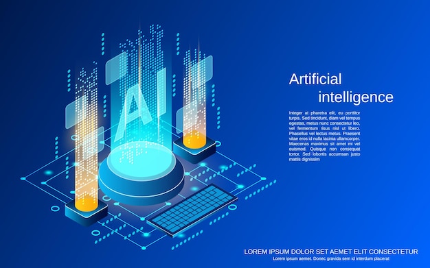 Ilustración de concepto de vector isométrico 3d plano de inteligencia artificial