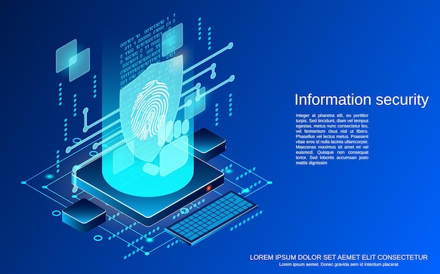 Ilustración de concepto de vector isométrico 3d plano de seguridad de la información