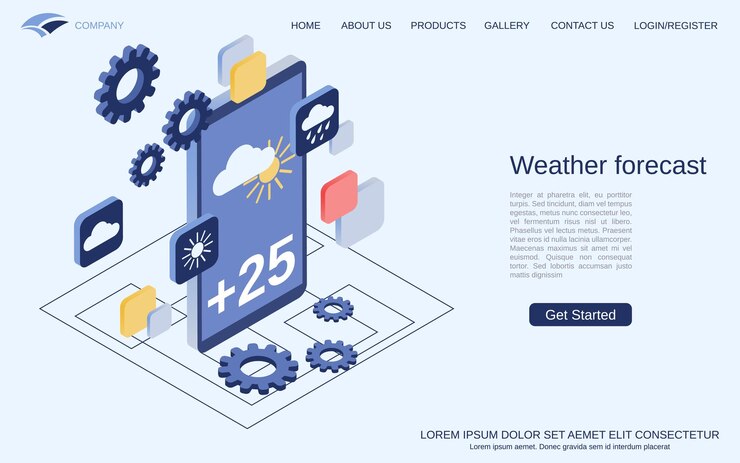Vector ilustración de concepto de vector isométrico plano 3d de pronóstico del tiempo