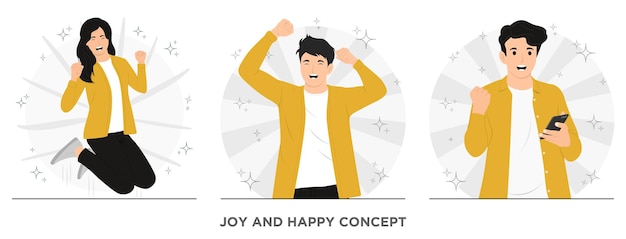 Ilustración del concepto del vector plano de alegría y personas felices
