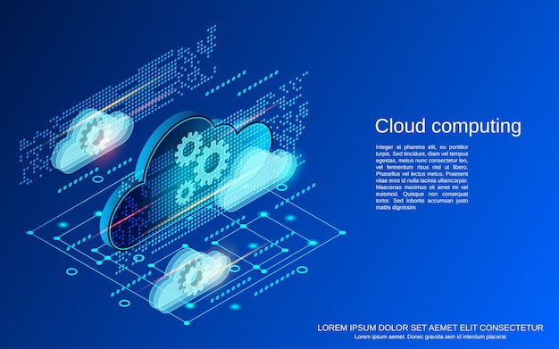 Ilustración de concepto de vector plano isométrico de computación en la nube