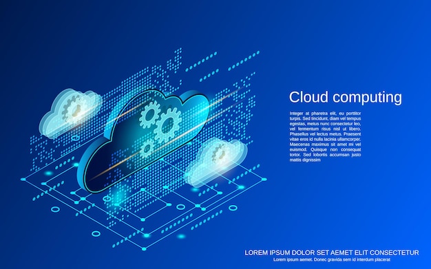 Ilustración de concepto de vector plano isométrico de computación en la nube