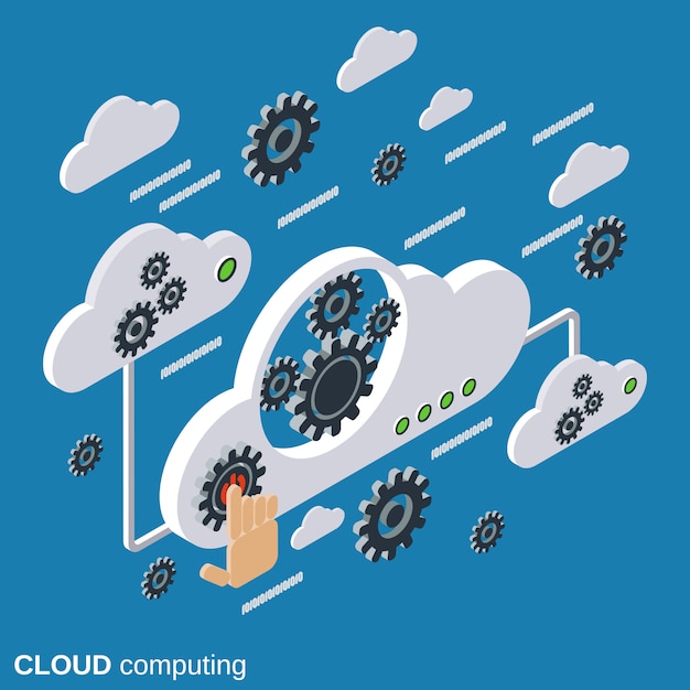 Ilustración de concepto de vector plano isométrico de computación en la nube