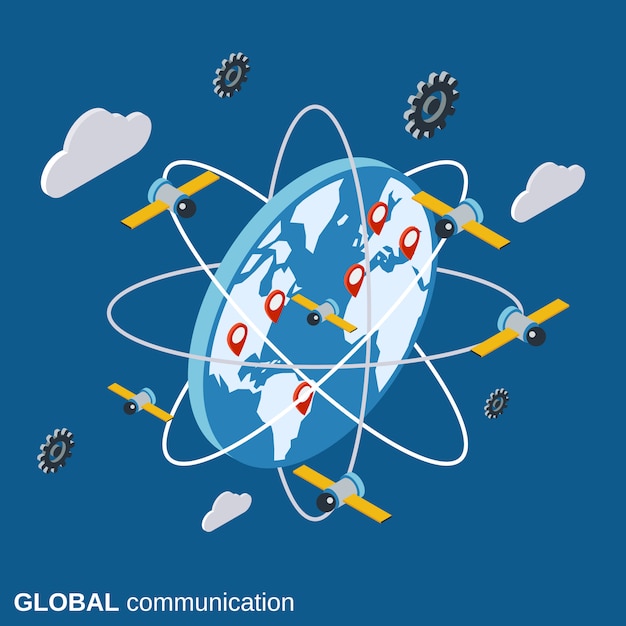 Ilustración de concepto de vector plano isométrico de comunicación global