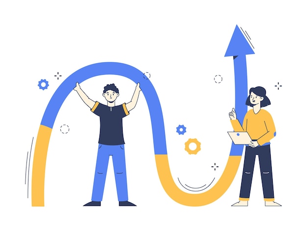 Ilustración de concepto de vector plano de logro de objetivo de empresa de estrategia de crecimiento empresarial