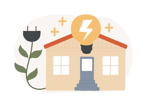 Vector ilustración del concepto vectorial de casa de energía más aislada edificio de energía cero eficiencia de la industria de la construcción de casas pasivas de baja energía más concepto vectoral de fuentes de energía renovables del hogar