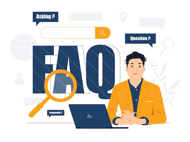 Ilustración del concepto vectorial del concepto de preguntas frecuentes o preguntas frecuentes con estilo de dibujos animados planos de preguntas y respuestas en línea