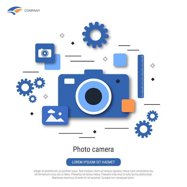 Ilustración del concepto vectorial de estilo plano de producción de imágenes de cámaras fotográficas