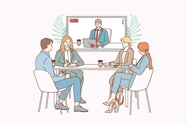 Ilustración de concepto de videoconferencia y trabajo en equipo