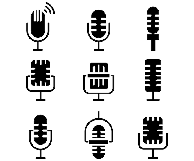 Ilustración del concepto de voz del estudio de grabación de elementos de transmisión del conjunto de micrófonos
