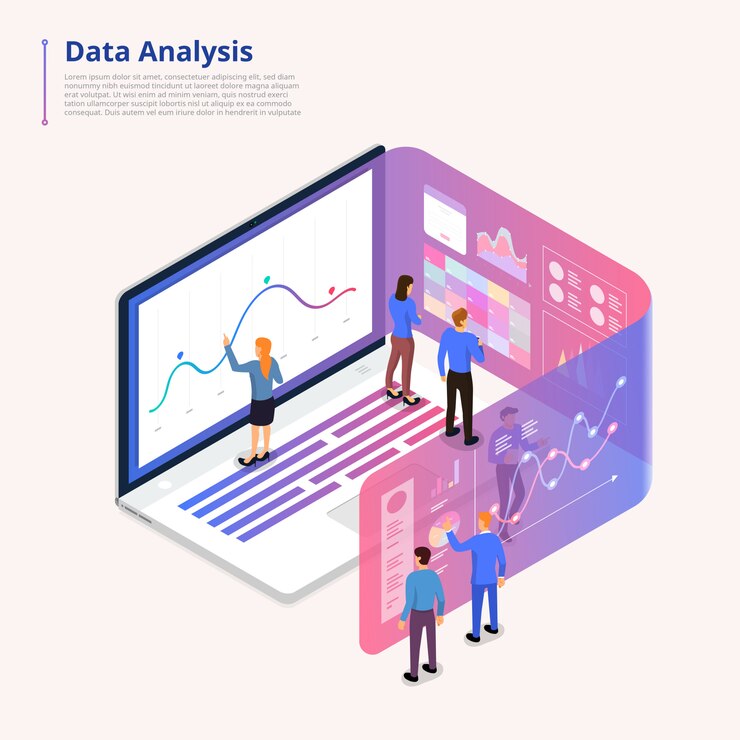 Vector ilustración de conceptos de datos analíticos de la herramienta de la plataforma informática.