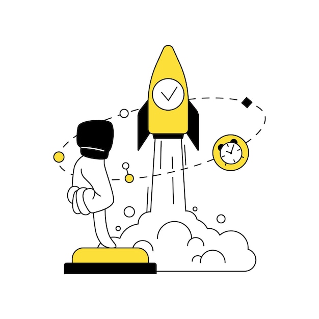 Ilustración de conceptos empresariales Lanzamiento de proyectos de puesta en marcha de negocios Lanzamiento exitoso de cohetes de ideas