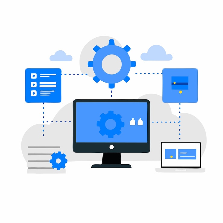 Vector ilustración de los conceptos y mecanismos de los sistemas operativos