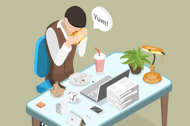 Ilustración conceptual del almuerzo con vector plano isométrico 3D