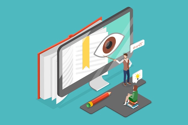 Ilustración conceptual de aprendizaje visual de vector plano isométrico 3D