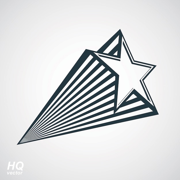 Ilustración conceptual de astronomía, estrella de cometa pentagonal - objeto celestial con cola de cometa decorativa. Icono de superestrella Eps8. Elemento de diseño de las fuerzas armadas aislado sobre fondo blanco.