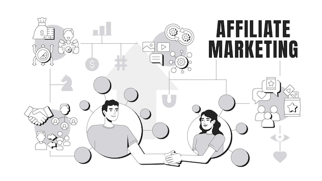 Ilustración conceptual del banner de marketing de afiliación