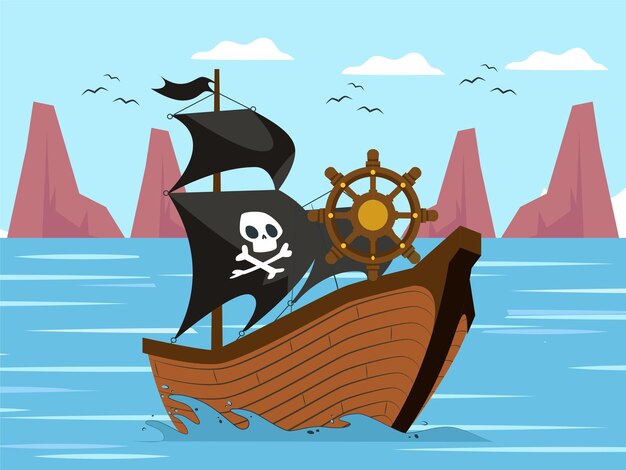 Ilustración conceptual del barco pirata elegante y hermosa