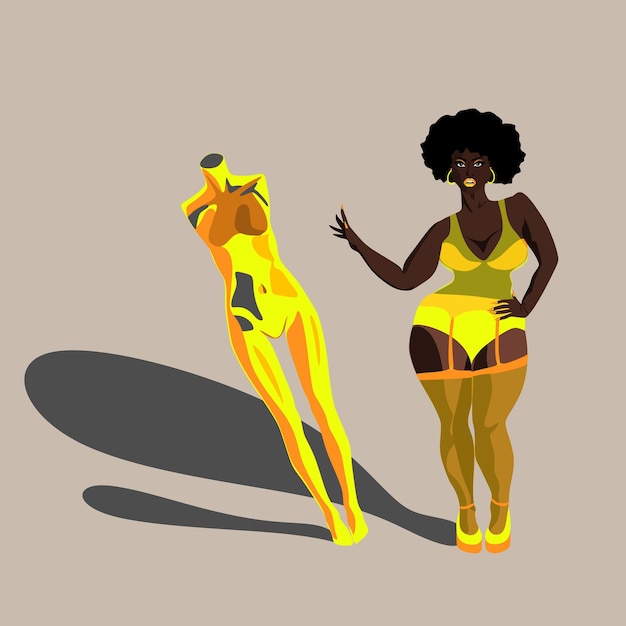 Vector ilustración conceptual de belleza inclusiva hermosa mujer negra de talla grande