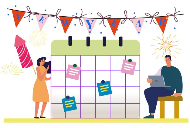 Ilustración conceptual del calendario del año nuevo elegante y hermosa