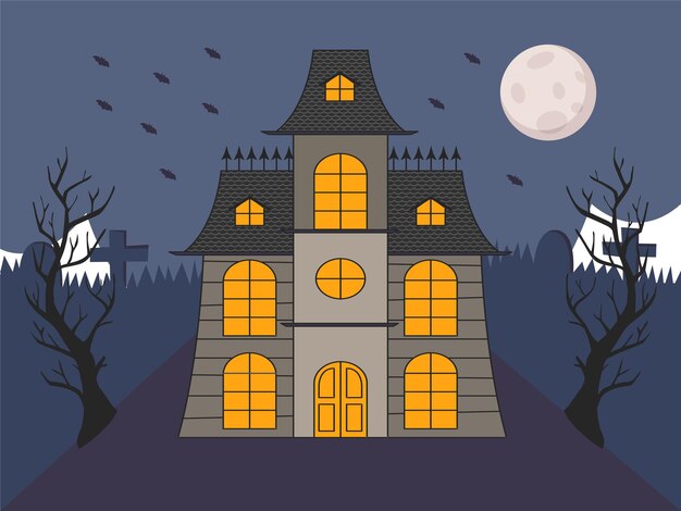 Ilustración conceptual de la casa embrujada elegante y hermosa