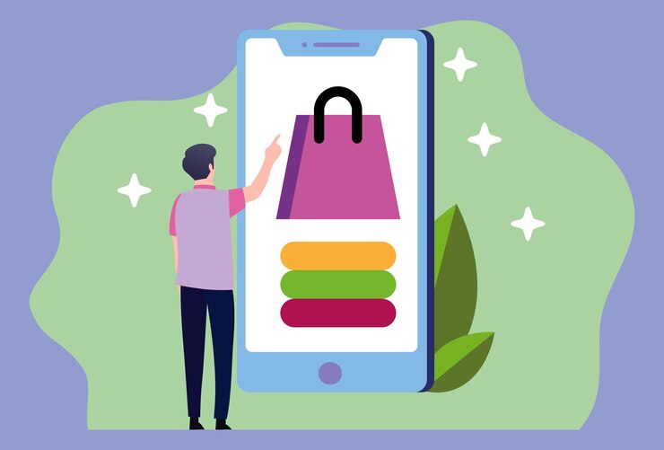 Vector ilustración conceptual de compras en línea elegante y hermosa