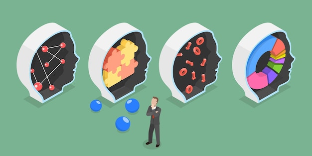 Ilustración conceptual de las diferencias de personalidad de vector plano isométrico 3D