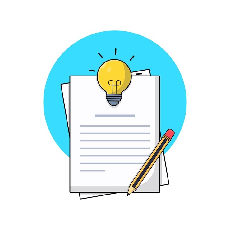 Vector ilustración conceptual de escritura creativa papel de lápiz e ilustración vectorial de bombilla