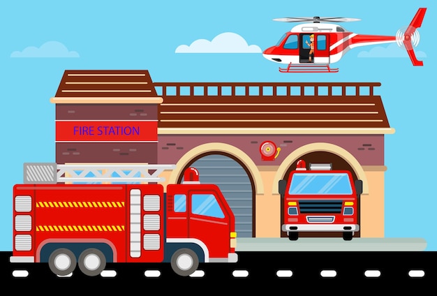 Ilustración conceptual de la estación de bomberos elegante y hermosa