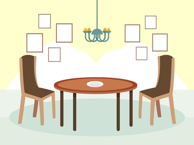 Vector ilustración conceptual de la mesa de comedor de madera elegante y hermosa