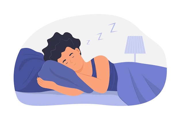 Vector ilustración conceptual de una mujer durmiendo en la cama por la noche