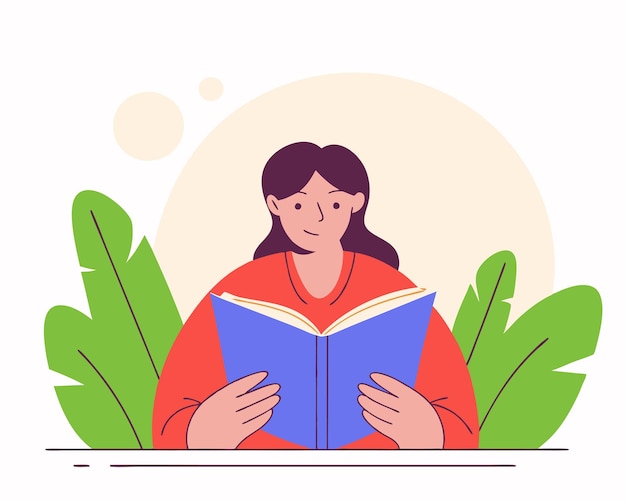 Ilustración conceptual de la mujer leyendo