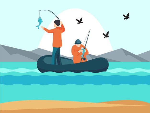Ilustración conceptual de la pesca en aguas profundas elegante y hermosa