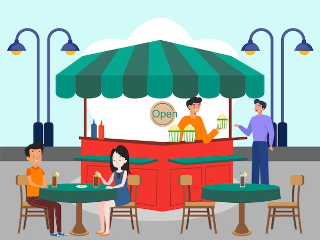Ilustración conceptual del puesto de comida elegante y hermosa