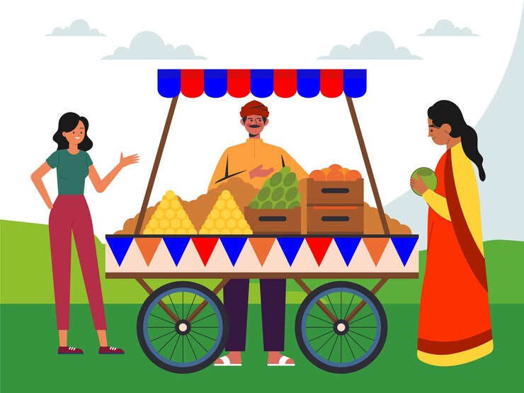Vector ilustración conceptual del puesto de frutas elegante y hermosa