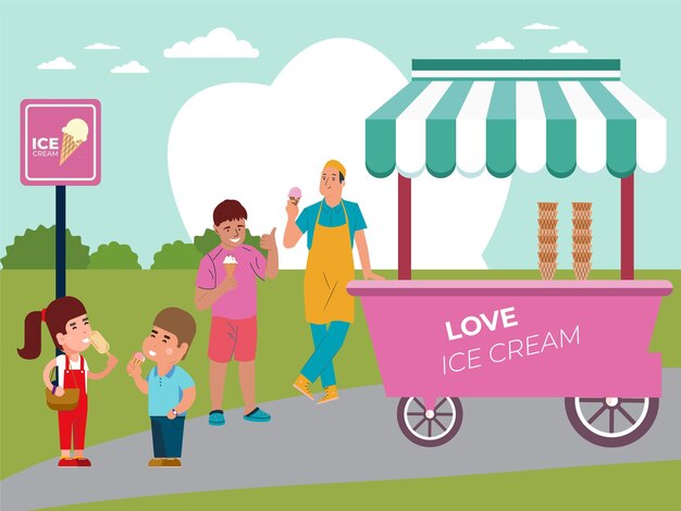 Ilustración conceptual del puesto de helados elegante y hermosa