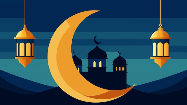 Ilustración conceptual de Ramadan Kareem con media luna y linternas