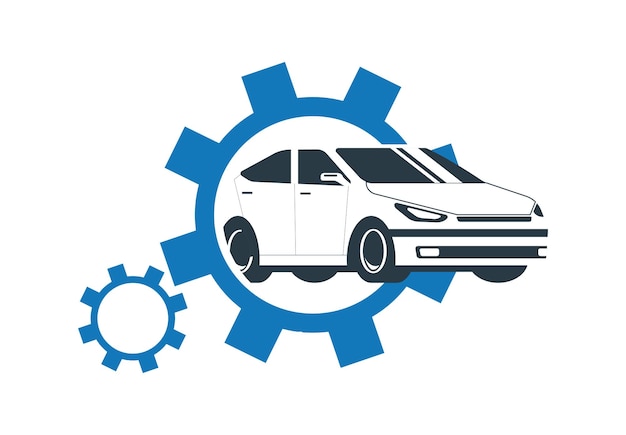 Ilustración conceptual de un servicio de reparación de automóviles con logotipo Ilustración vectorial